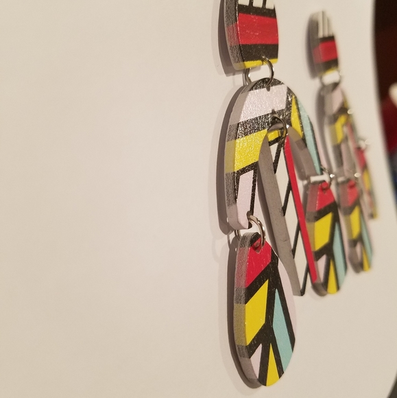 Funky Multicolor Wood Earrings - Picture 4 of 4